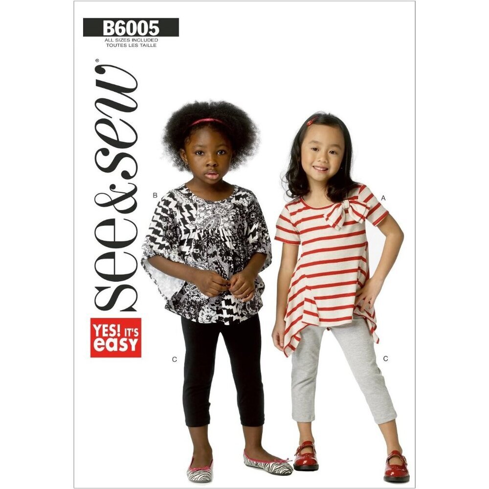 Butterick See and Sew Sewing Pattern 6005 Girls Top Leggings Size‎ 2-8